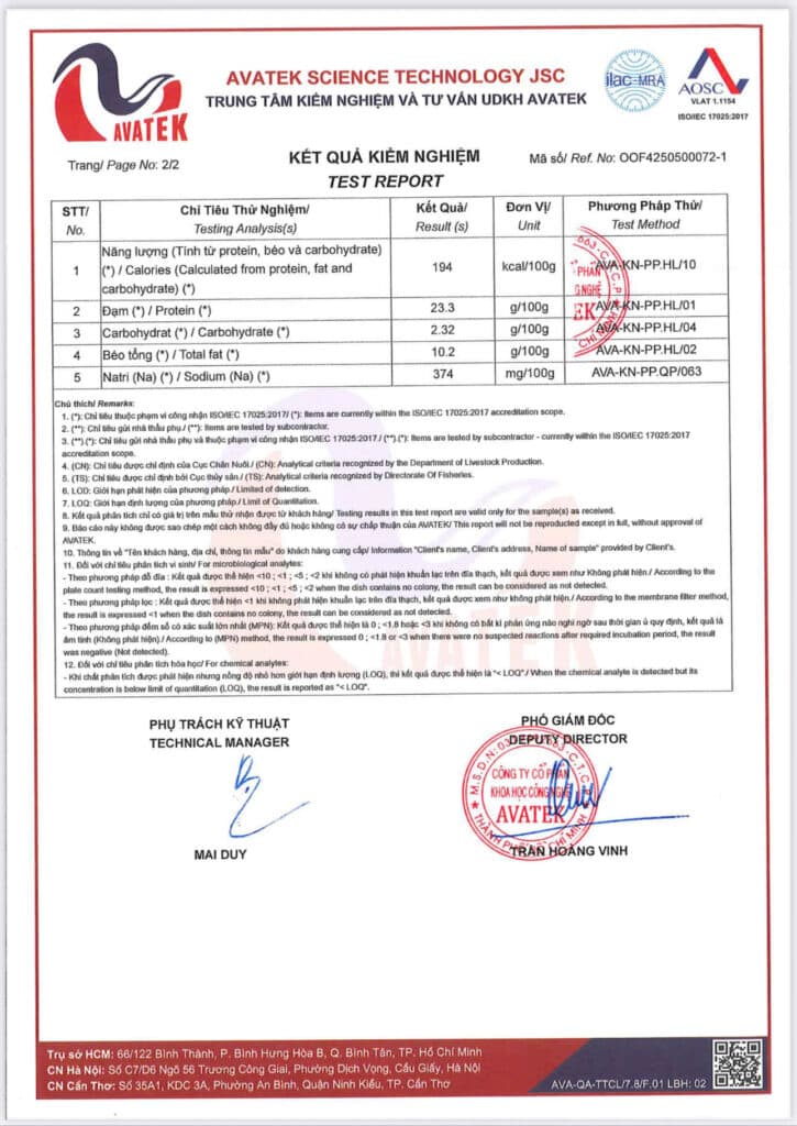 Phiếu kiểm nghiệm Avatek